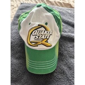 Quaker State oil green faded cap hat, big logo, snapback, os